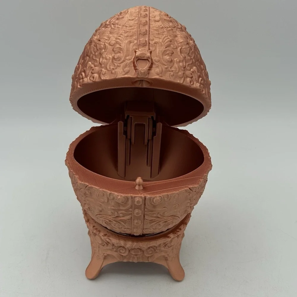 Egg Trinket Candy Container Sovereign Shell With Stand Faberge Like Decor Copper